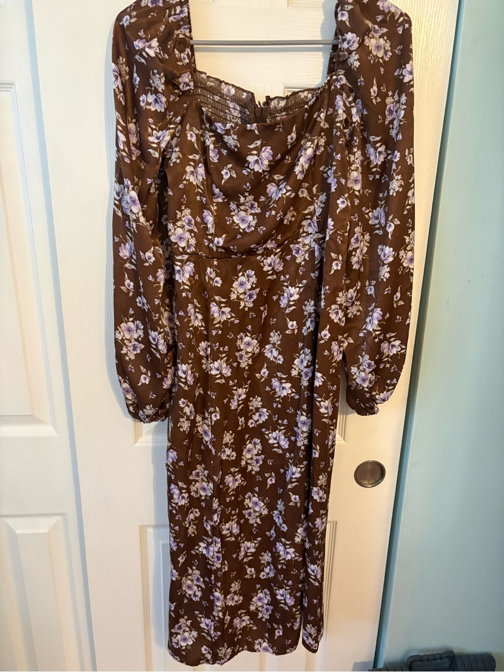 miami Brown Midi Dress with Lilac Floral Print